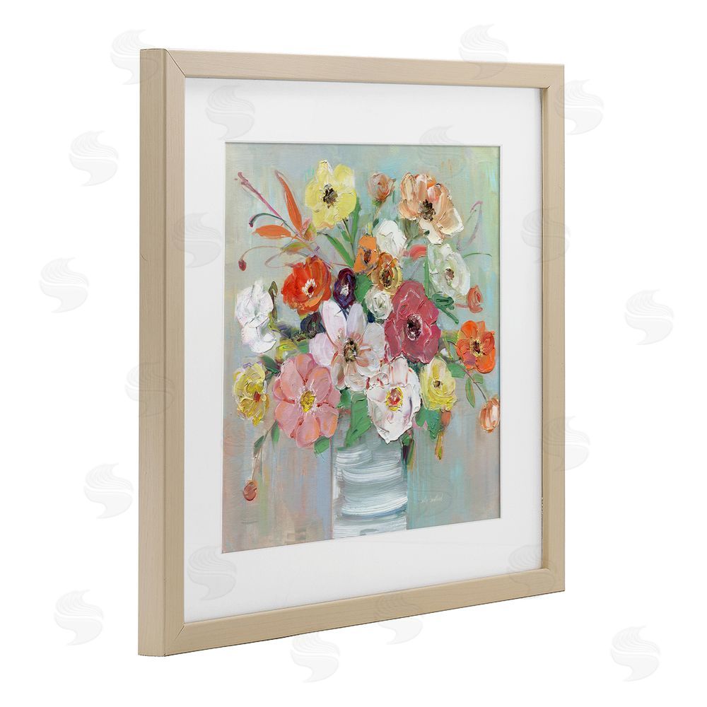 Sally Swatland Energetic Blossom Bouquet Brown Framed Print Under Glass Wall Art