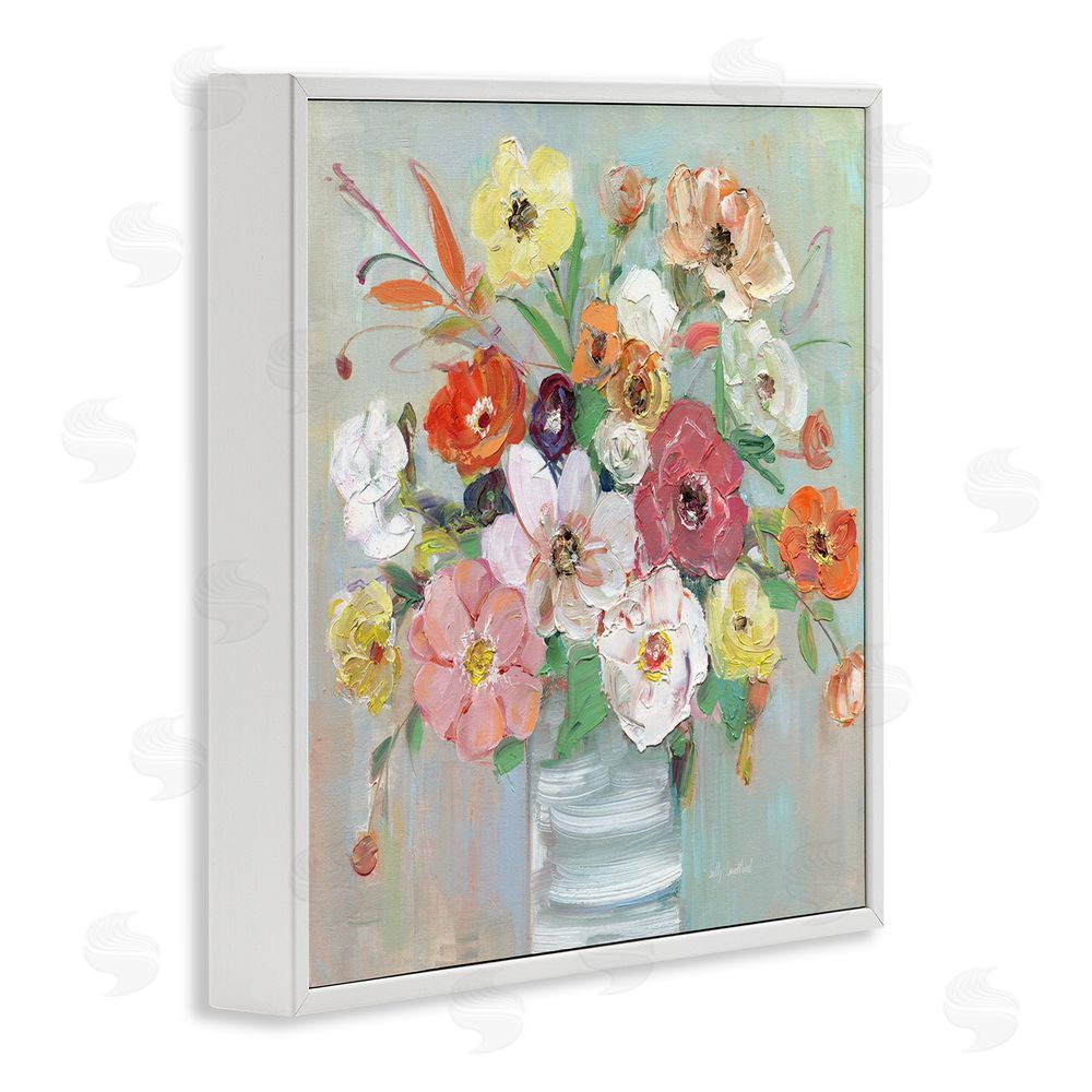 Sally Swatland Energetic Blossom Bouquet White Framed Giclee Wall Art Print