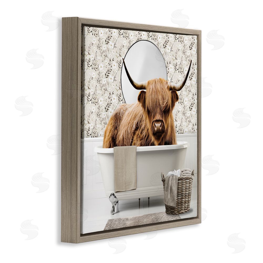 CAD Designs Cottage Cattle Bath Time Brown Floating Frame Canvas Wall Art Print