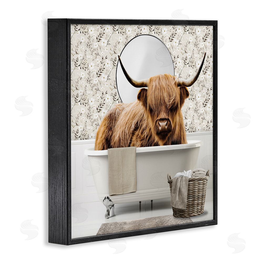 CAD Designs Cottage Cattle Bath Time Black Framed Giclee Wall Art Print