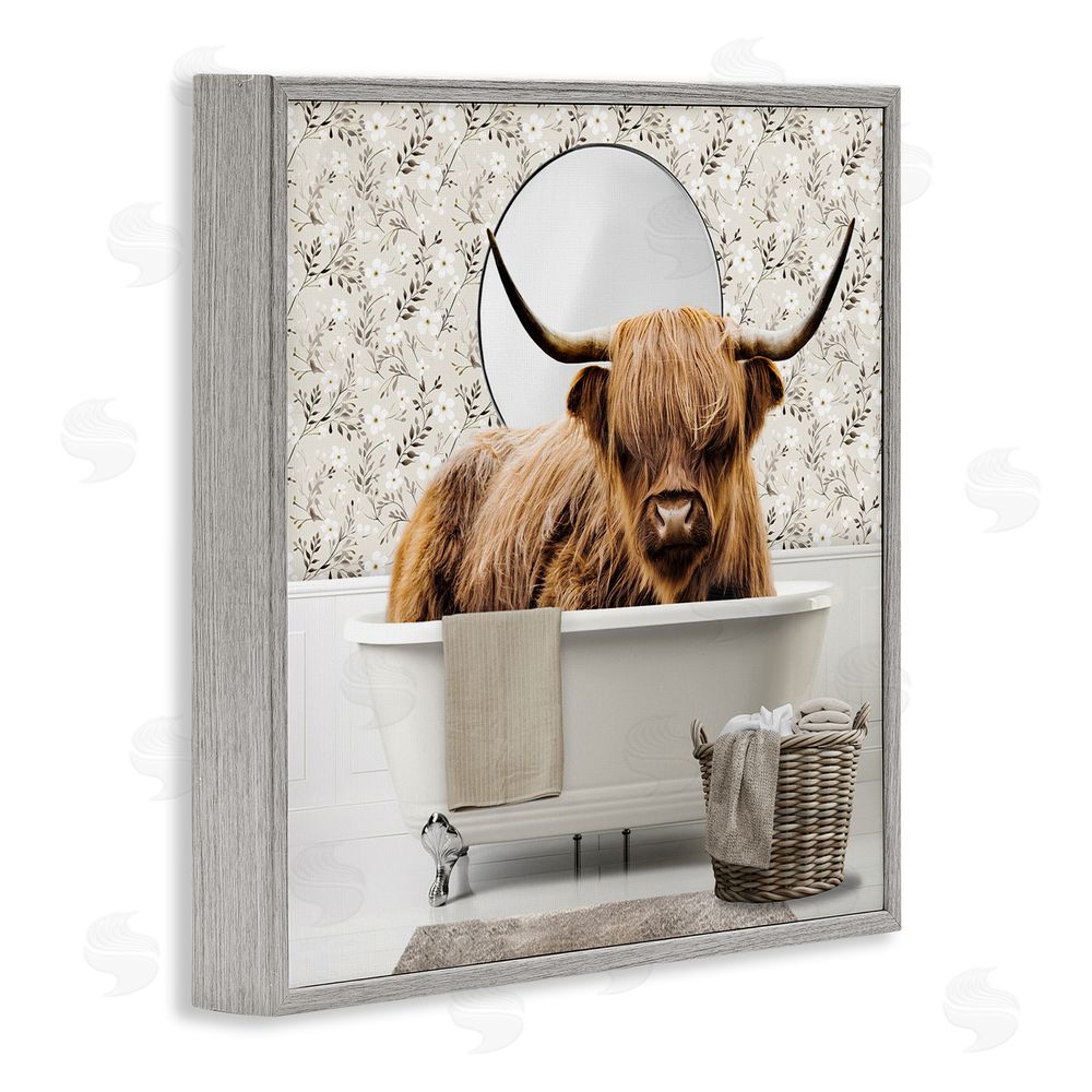 CAD Designs Cottage Cattle Bath Time Gray Framed Giclee Wall Art Print