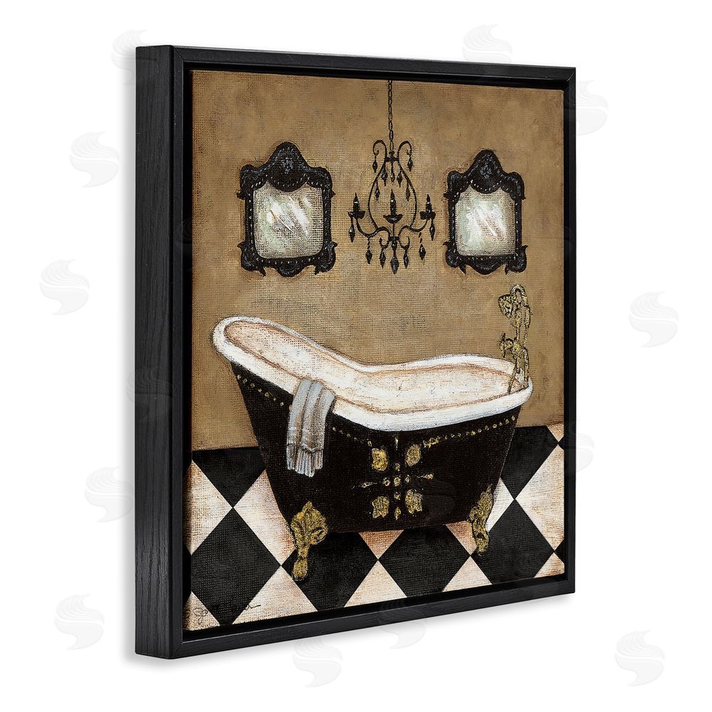 Janet Tava Elegant Vintage Bathtub Black Floating Frame Canvas Wall Art Print