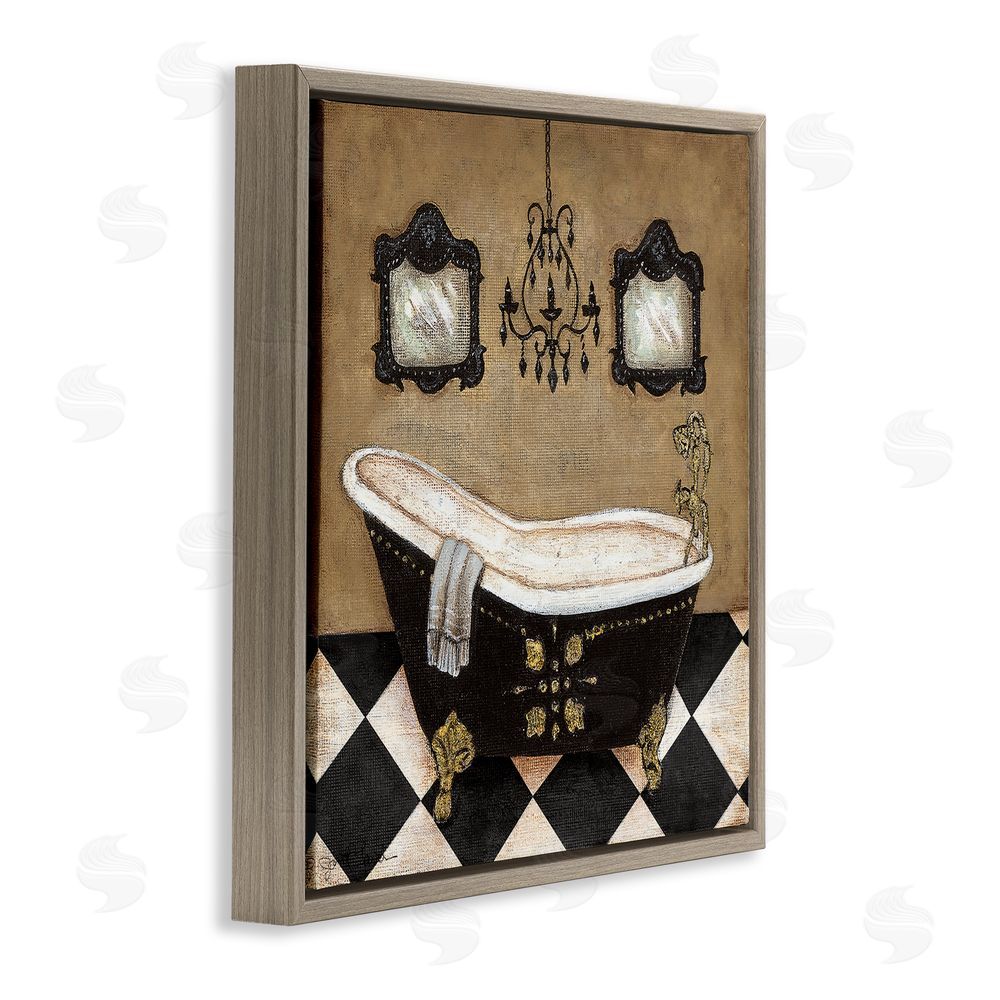 Janet Tava Elegant Vintage Bathtub Brown Floating Frame Canvas Wall Art Print