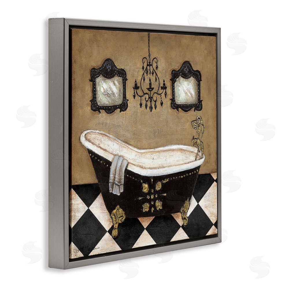 Janet Tava Elegant Vintage Bathtub Gray Floating Frame Canvas Wall Art Print