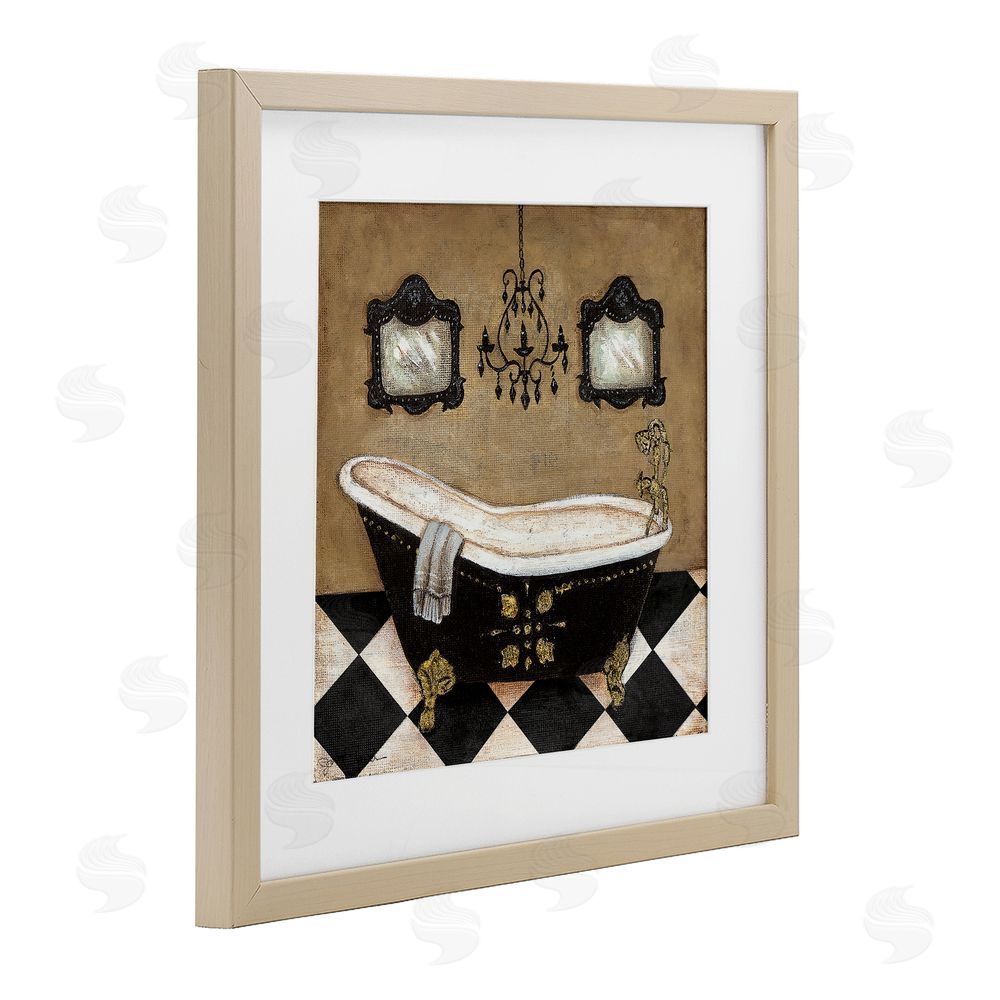 Janet Tava Elegant Vintage Bathtub Brown Framed Print Under Glass Wall Art