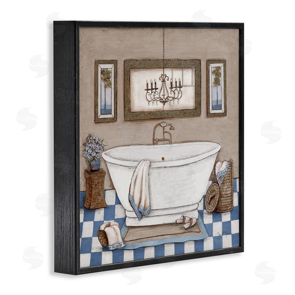 Janet Tava Checkered Bathroom & Chandelier Black Framed Giclee Wall Art Print