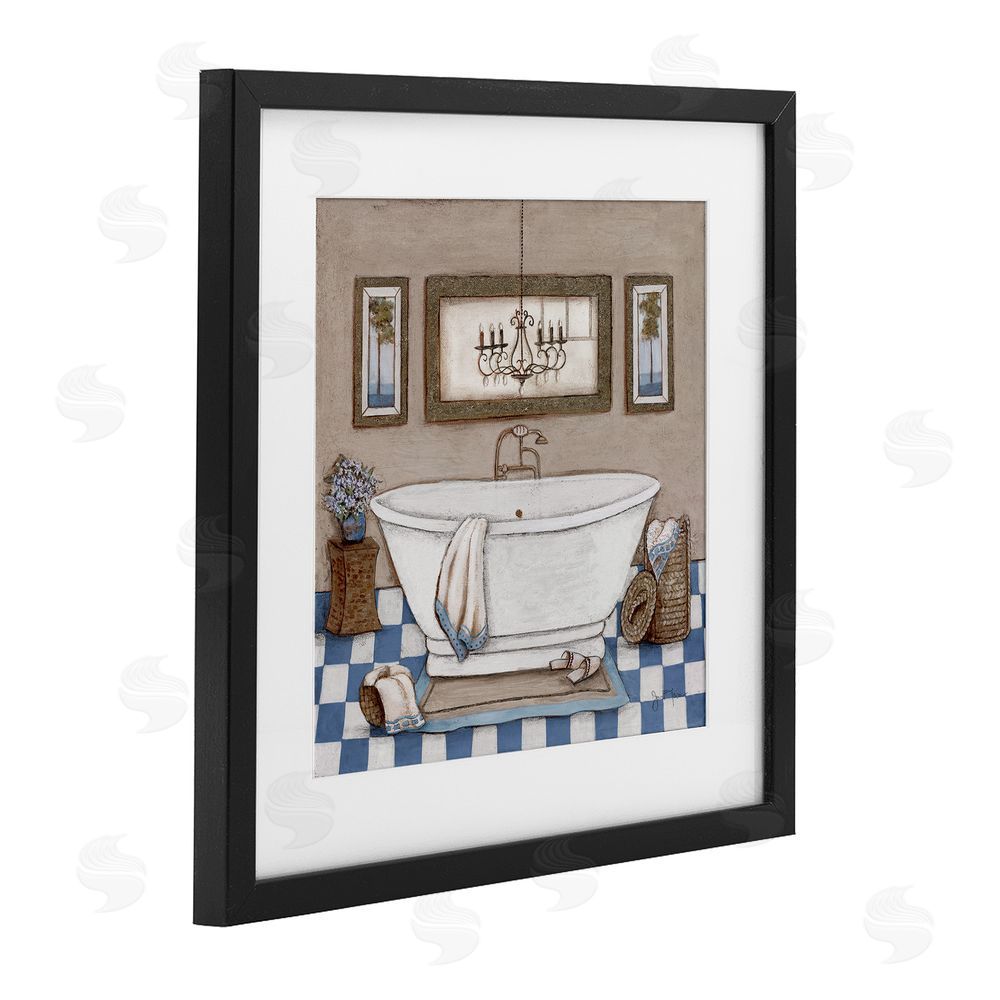 Janet Tava Checkered Bathroom & Chandelier Black Framed Print Under Glass Wall Art