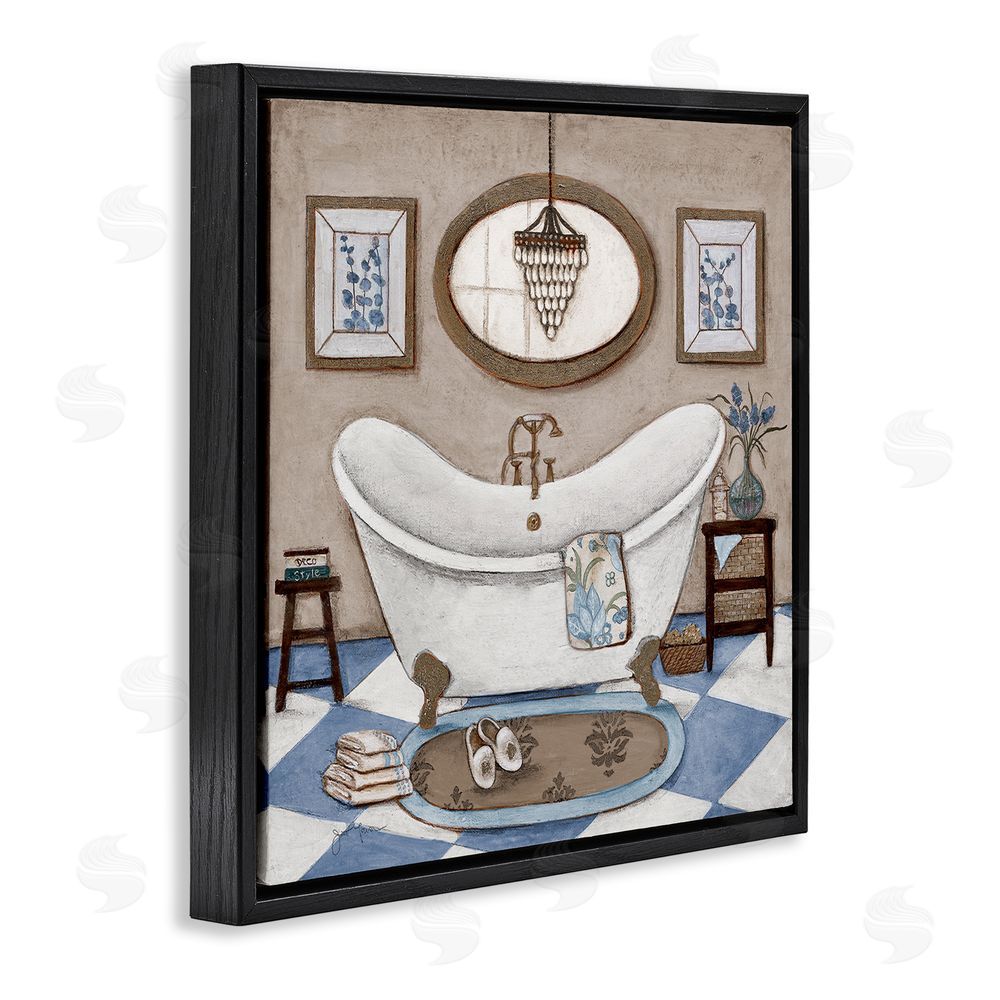 Janet Tava Checkered Relaxing Bathtub Black Floating Frame Canvas Wall Art Print