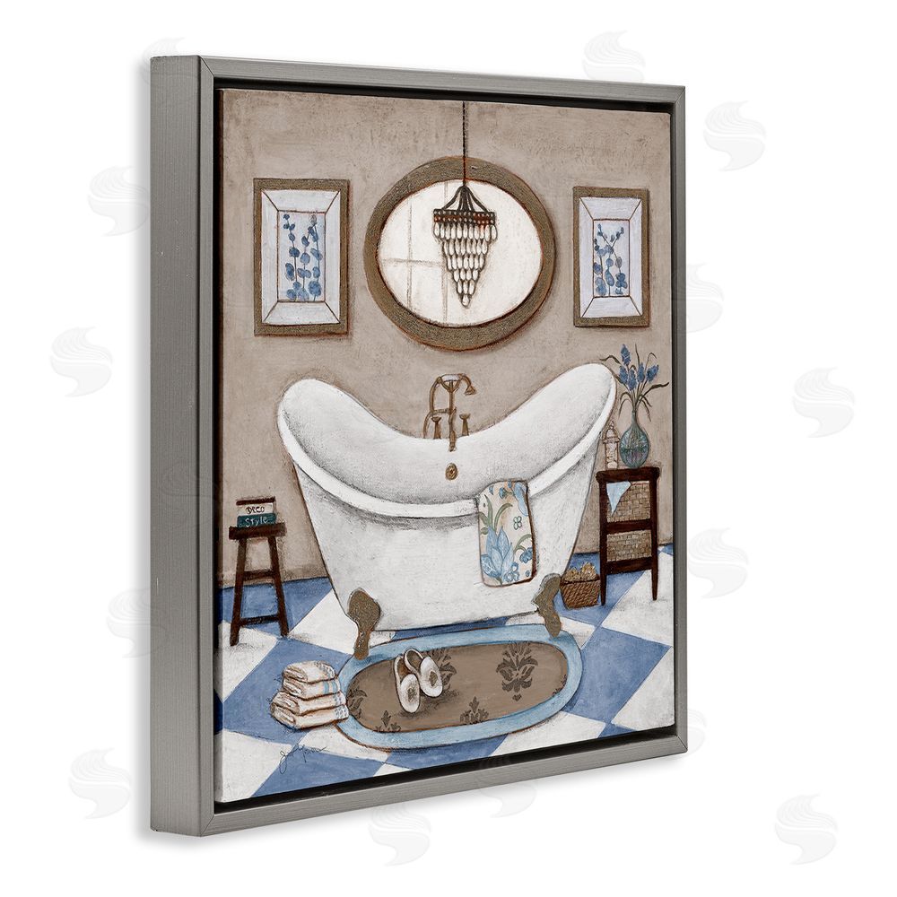 Janet Tava Checkered Relaxing Bathtub Gray Floating Frame Canvas Wall Art Print