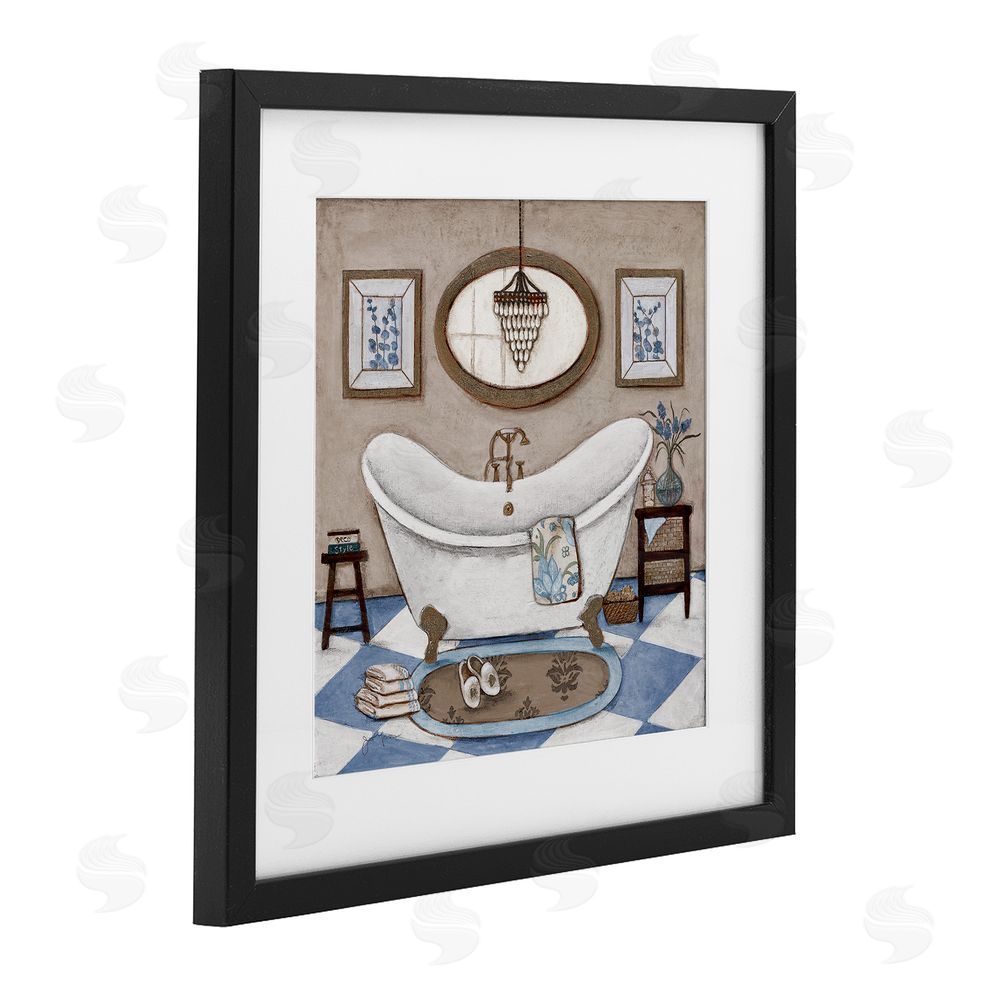 Janet Tava Checkered Relaxing Bathtub Black Framed Print Under Glass Wall Art