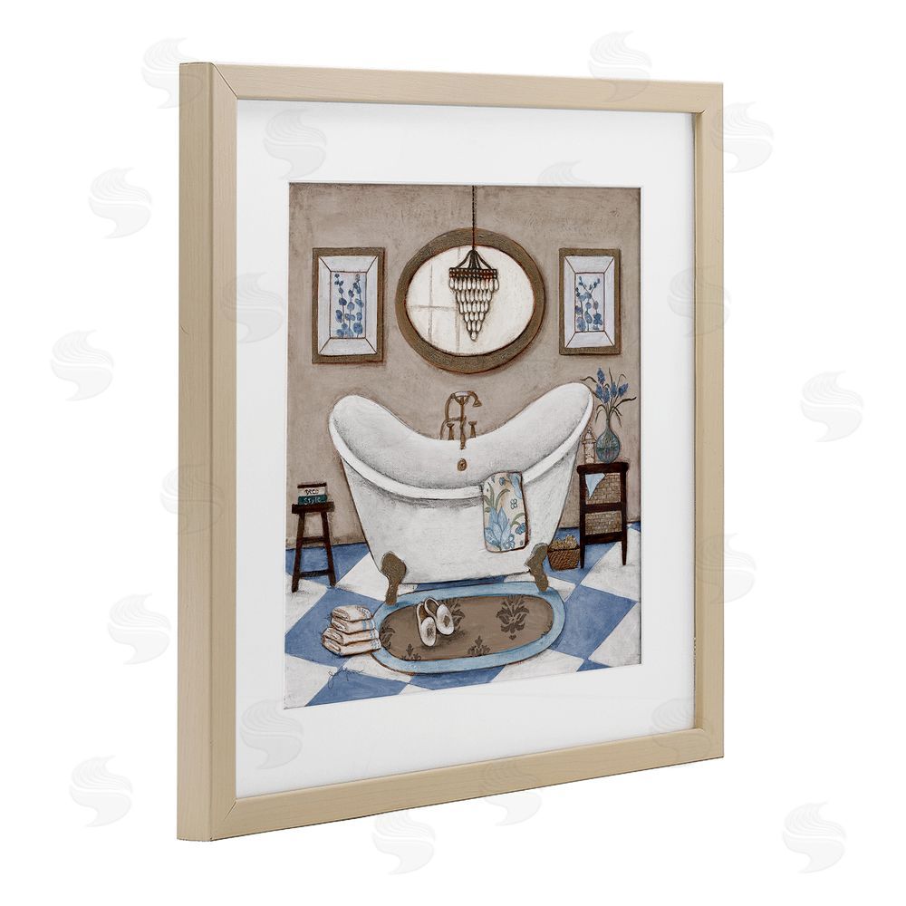 Janet Tava Checkered Relaxing Bathtub Brown Framed Print Under Glass Wall Art