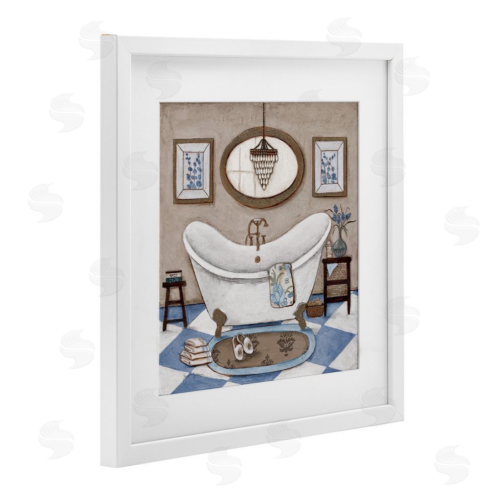 Janet Tava Checkered Relaxing Bathtub White Framed Print Under Glass Wall Art
