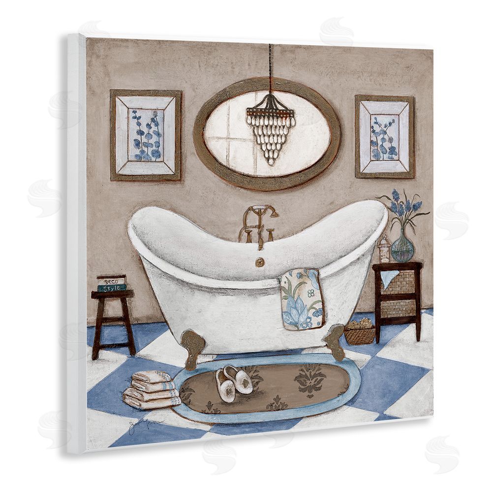 Janet Tava Checkered Relaxing Bathtub Wooden Wall Plaque Art Print