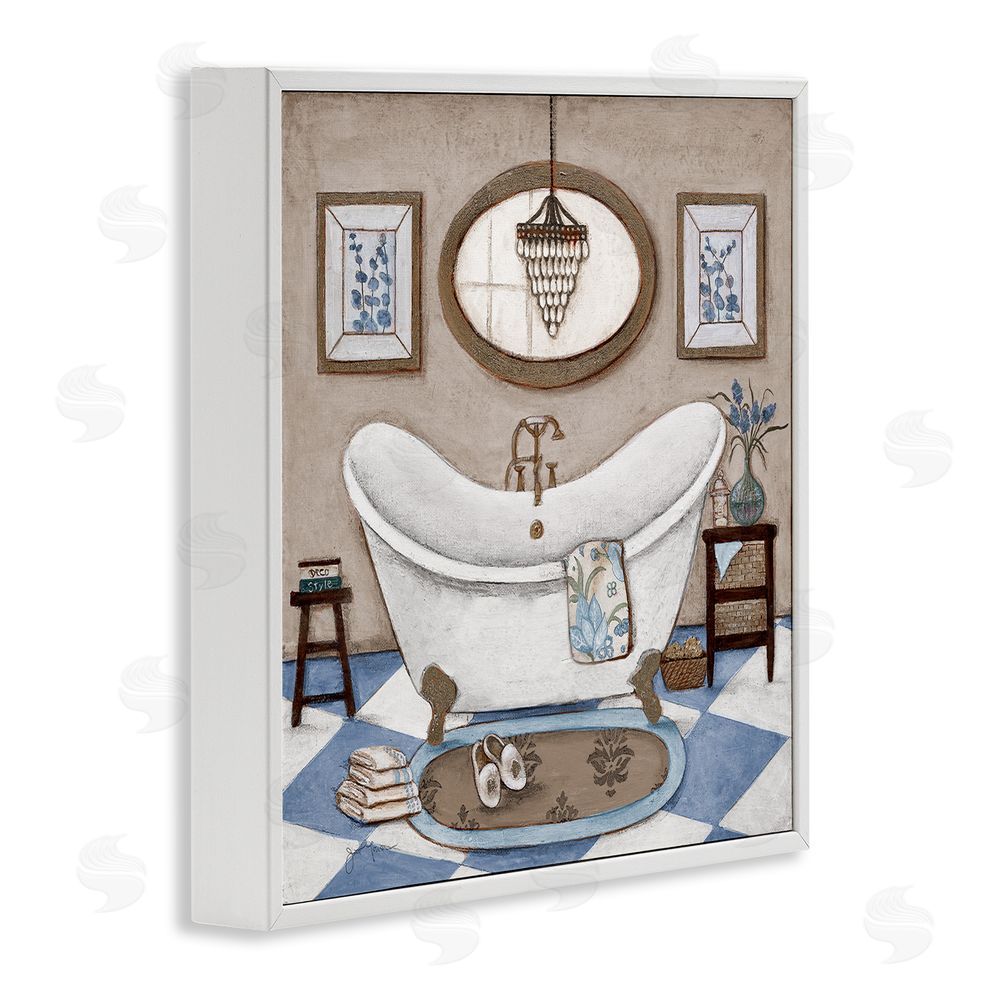 Janet Tava Checkered Relaxing Bathtub White Framed Giclee Wall Art Print