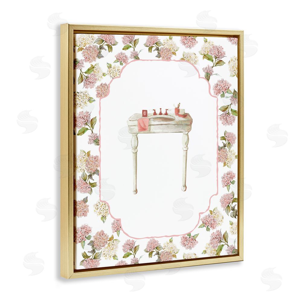 Carol Robinson Elegant Hydrangeas Vanity Gold Floating Frame Canvas Wall Art Print