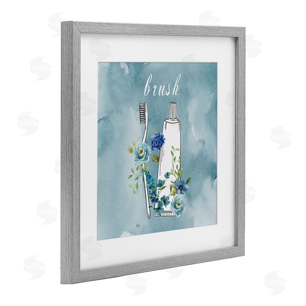 Nan Floral Bathroom Rules Brush Gray Framed Print Under Glass Wall Art