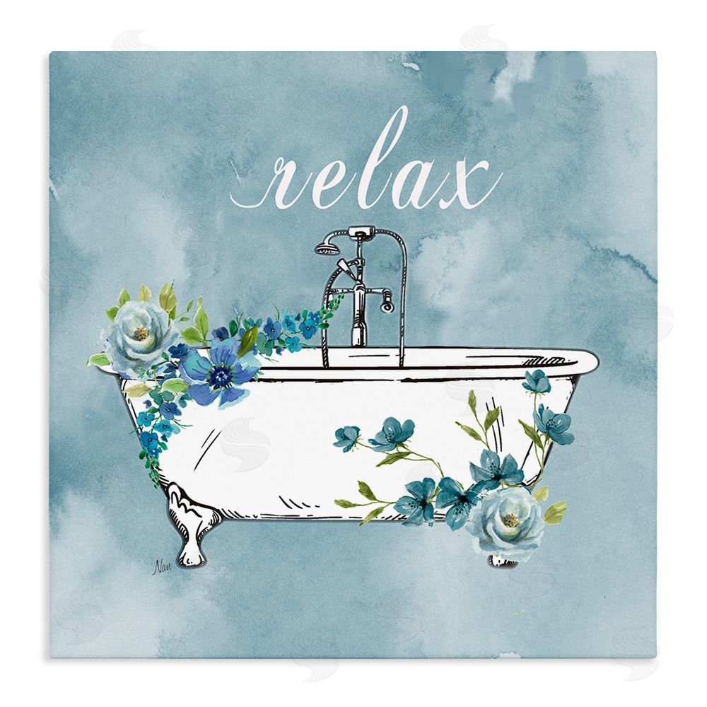 Nan Floral Bathroom Rules Relax Stretched Canvas Wall Art Print