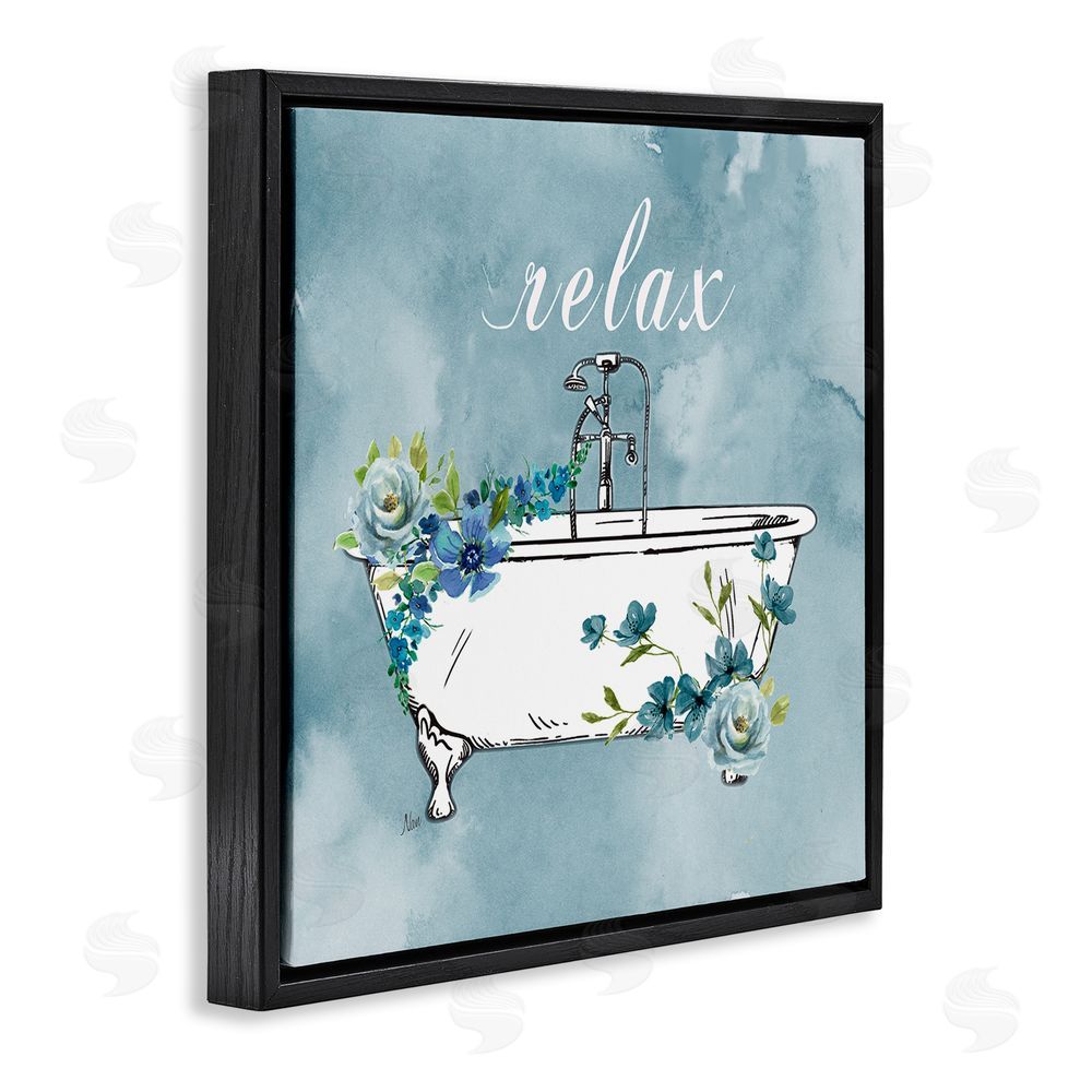 Nan Floral Bathroom Rules Relax Black Floating Frame Canvas Wall Art Print