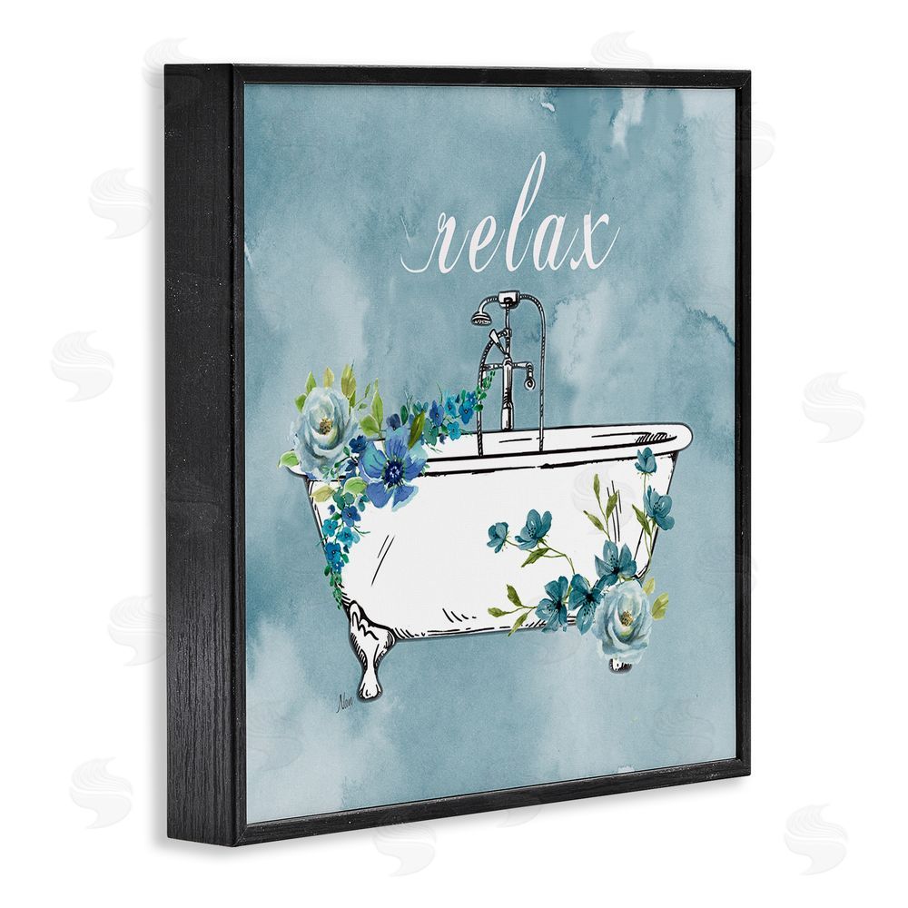 Nan Floral Bathroom Rules Relax Black Framed Giclee Wall Art Print