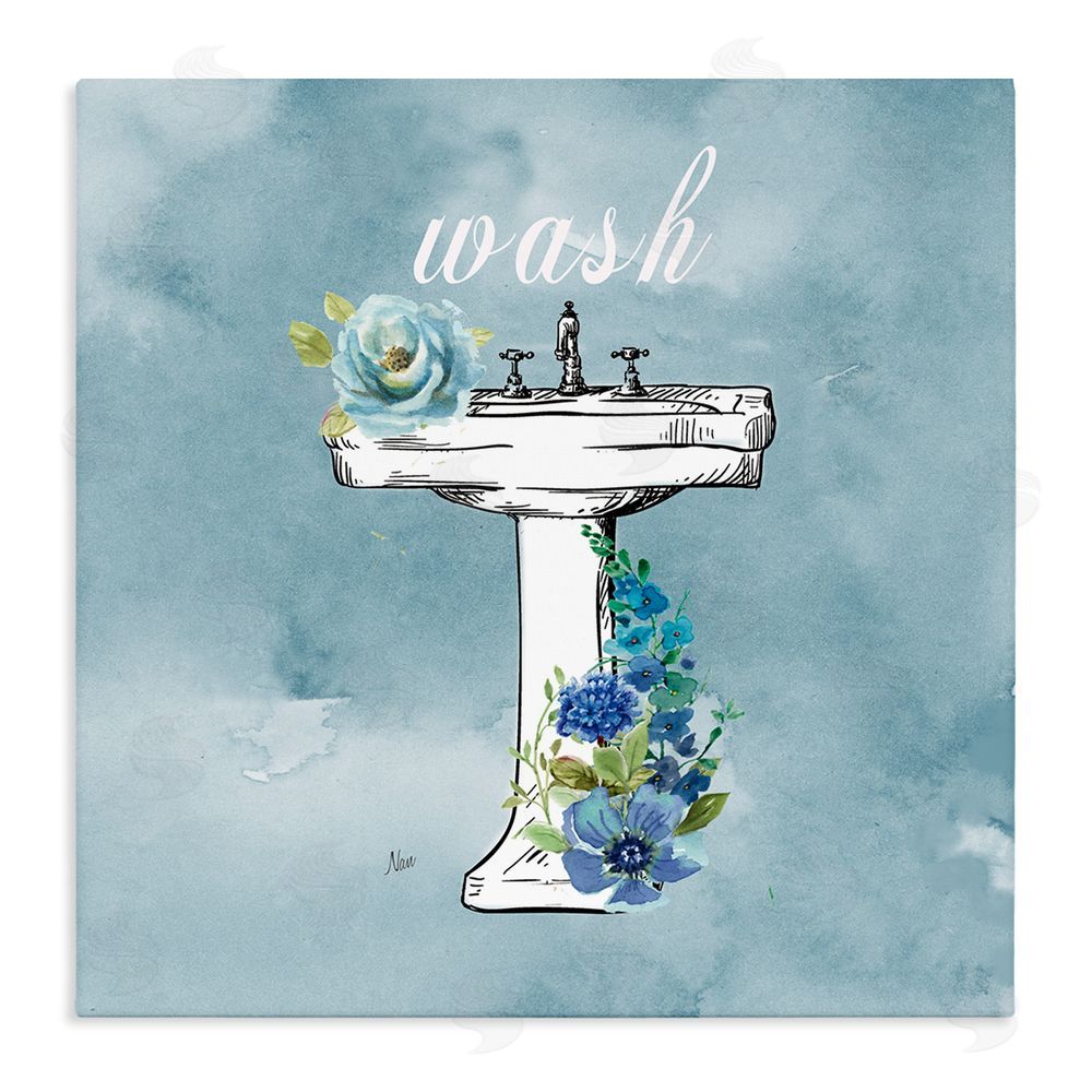 Nan Floral Bathroom Rules Wash Stretched Canvas Wall Art Print