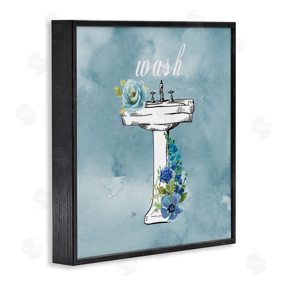 Nan Floral Bathroom Rules Wash Black Framed Giclee Wall Art Print