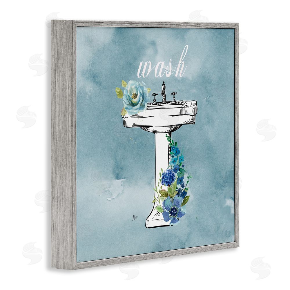 Nan Floral Bathroom Rules Wash Gray Framed Giclee Wall Art Print