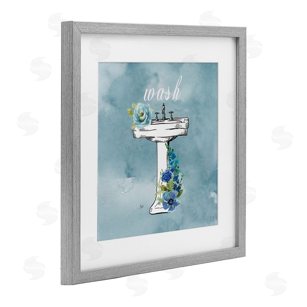 Nan Floral Bathroom Rules Wash Gray Framed Print Under Glass Wall Art