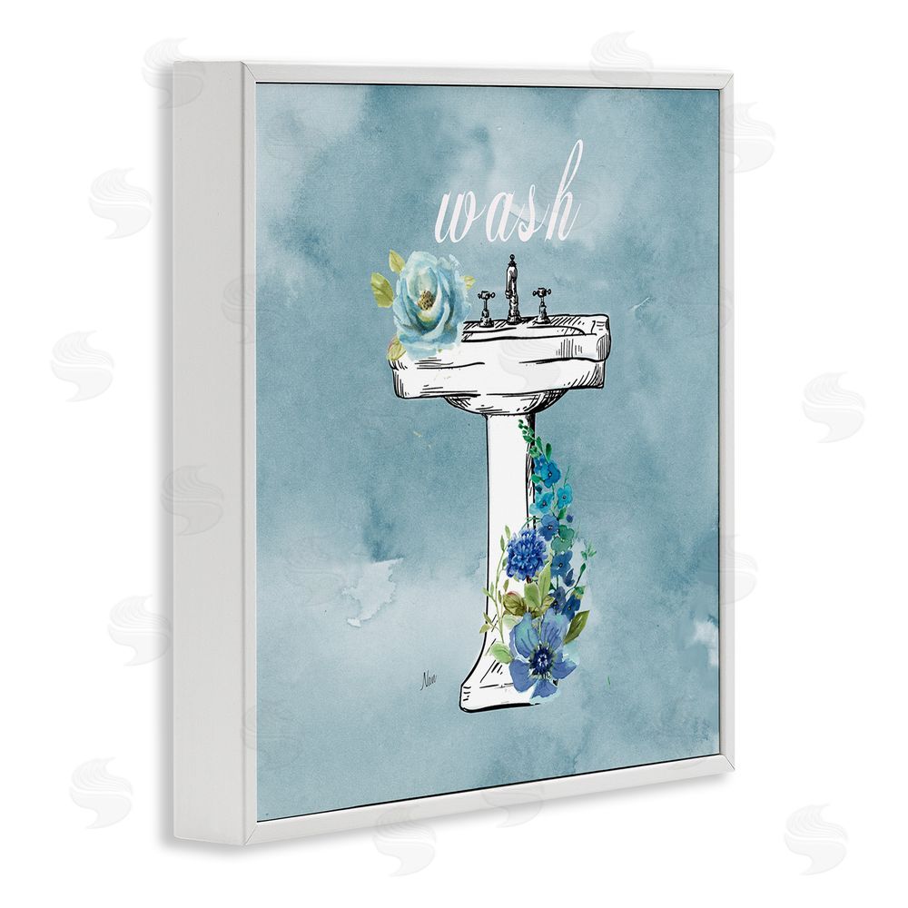 Nan Floral Bathroom Rules Wash White Framed Giclee Wall Art Print
