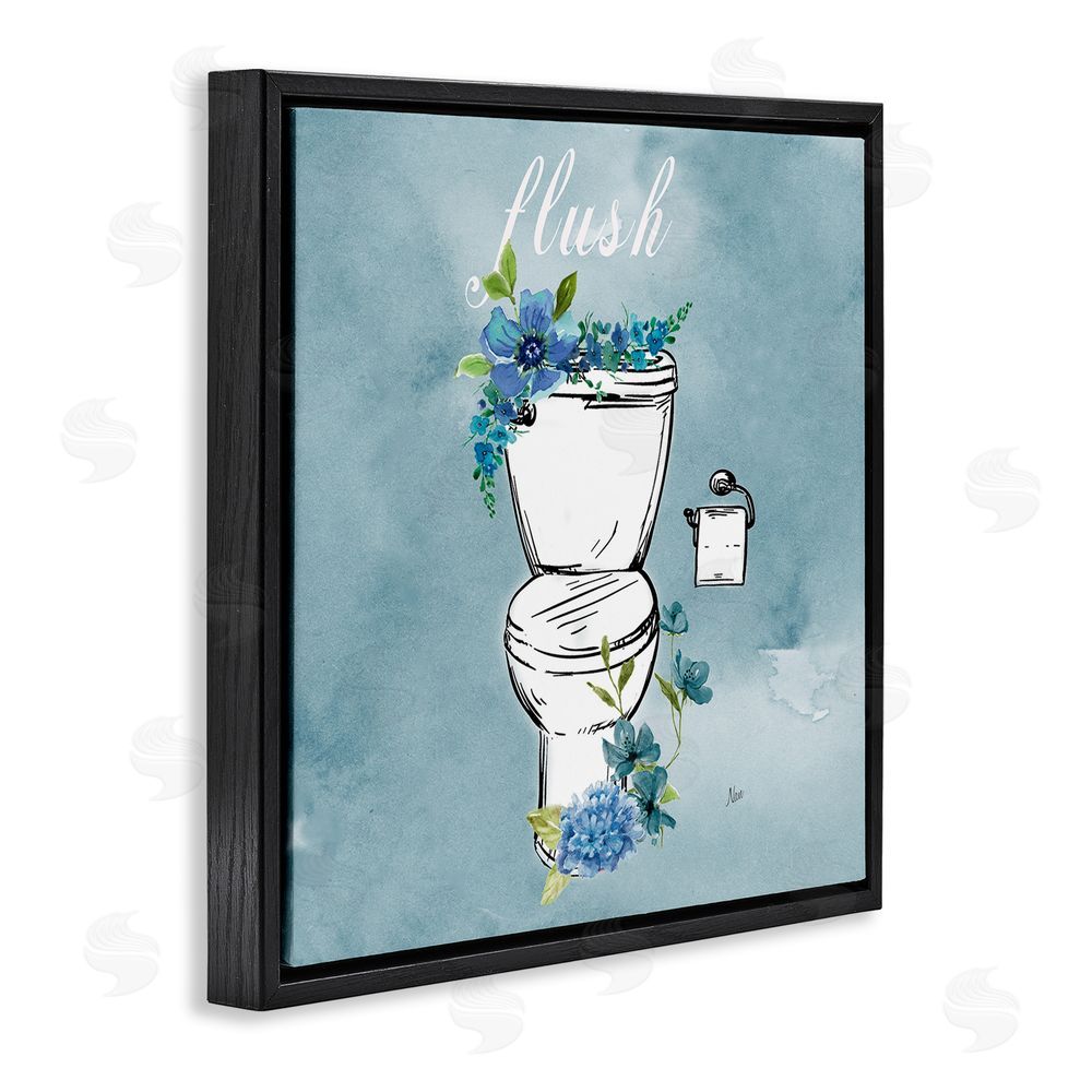 Nan Floral Bathroom Rules Flush Black Floating Frame Canvas Wall Art Print