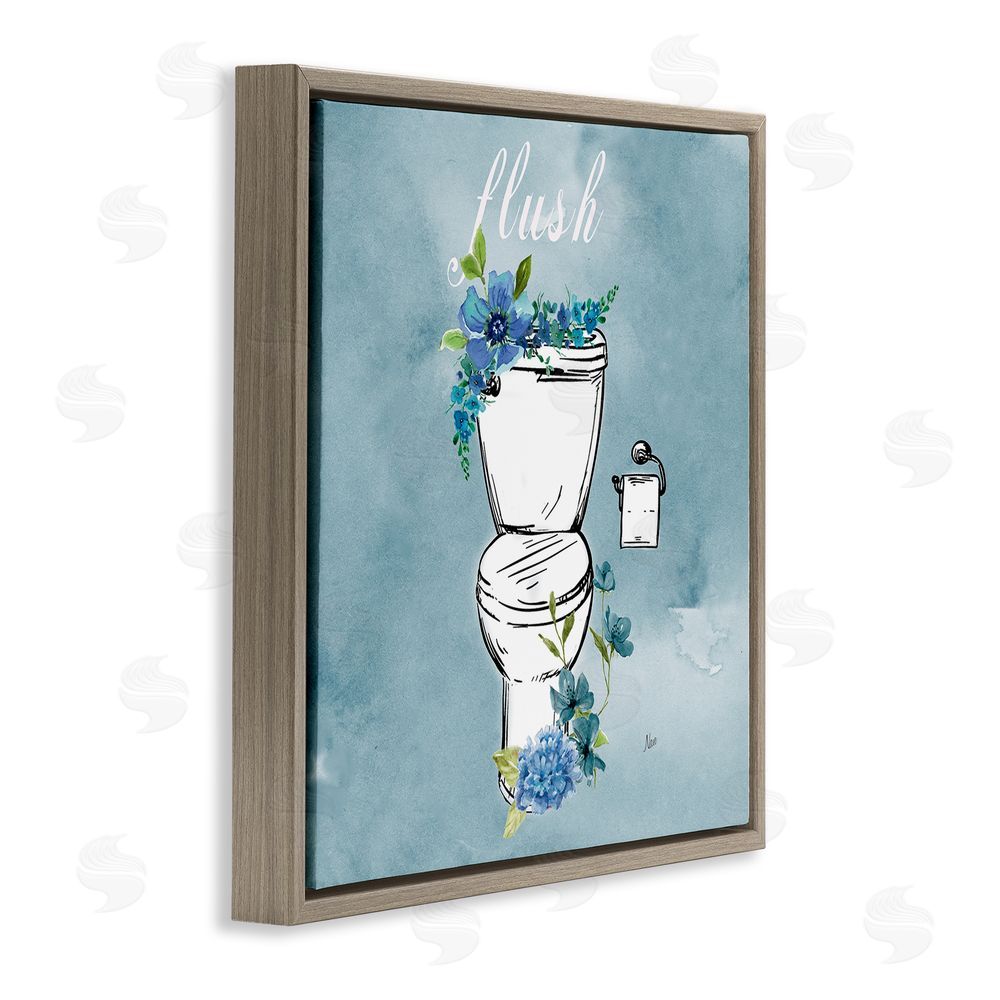 Nan Floral Bathroom Rules Flush Brown Floating Frame Canvas Wall Art Print