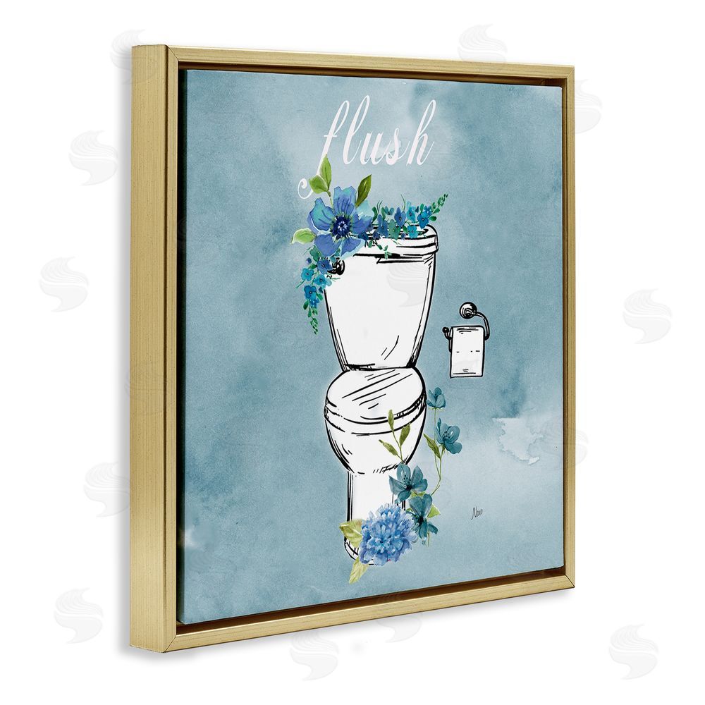 Nan Floral Bathroom Rules Flush Gold Floating Frame Canvas Wall Art Print