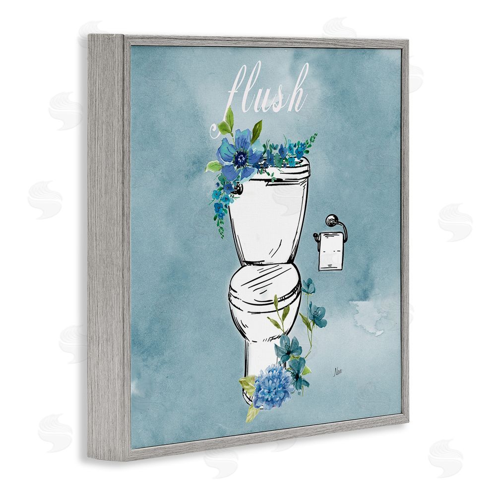 Nan Floral Bathroom Rules Flush Gray Framed Giclee Wall Art Print