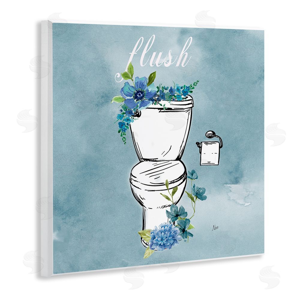 Nan Floral Bathroom Rules Flush Wooden Wall Plaque Art Print