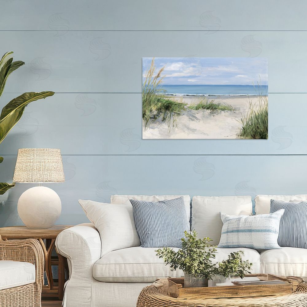 Sally Swatland Tall Grasses by Beach Coast Stretched Canvas Wall Art in Room