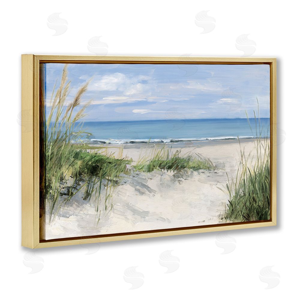 Sally Swatland Tall Grasses by Beach Coast Gold Floating Frame Canvas Wall Art Print