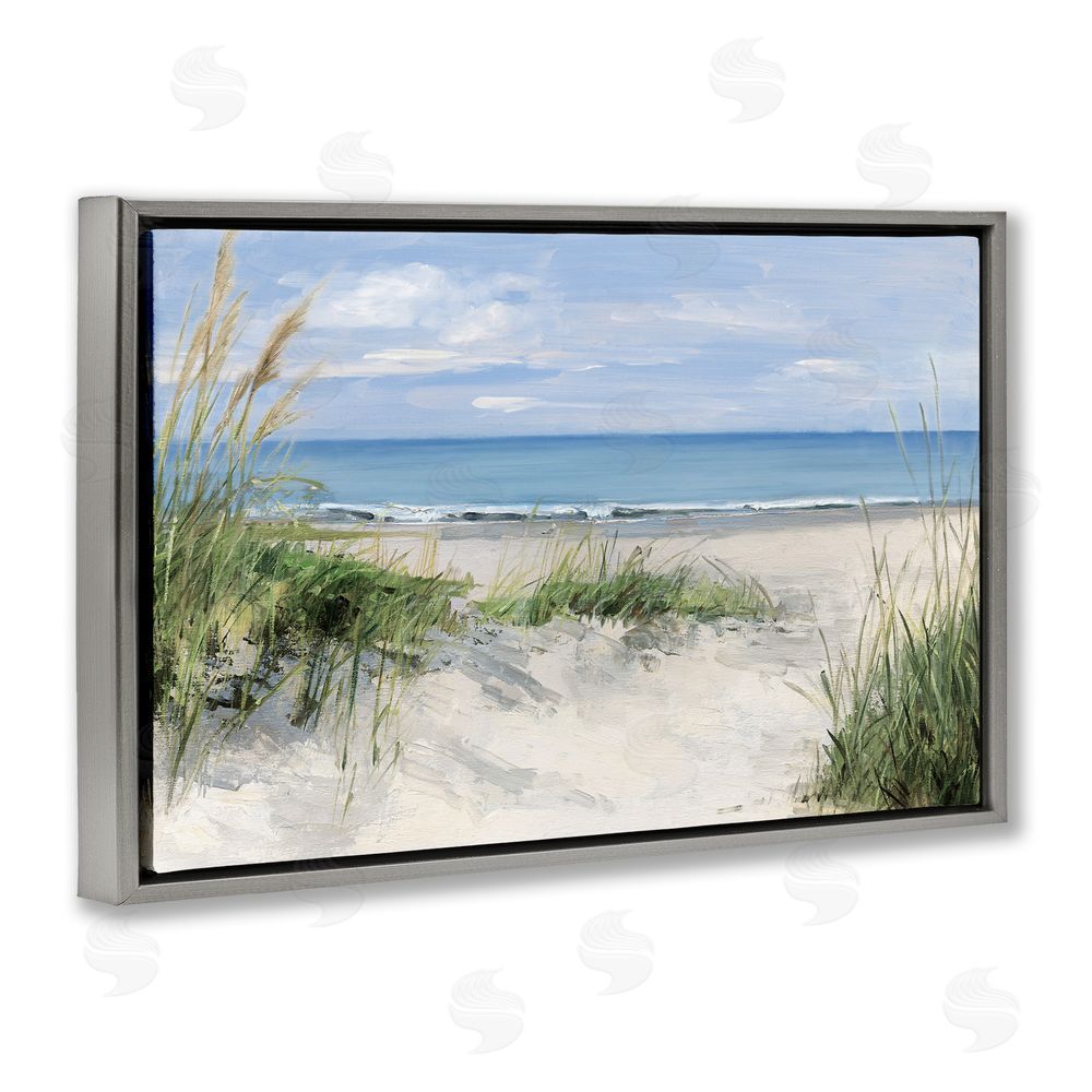 Sally Swatland Tall Grasses by Beach Coast Gray Floating Frame Canvas Wall Art Print