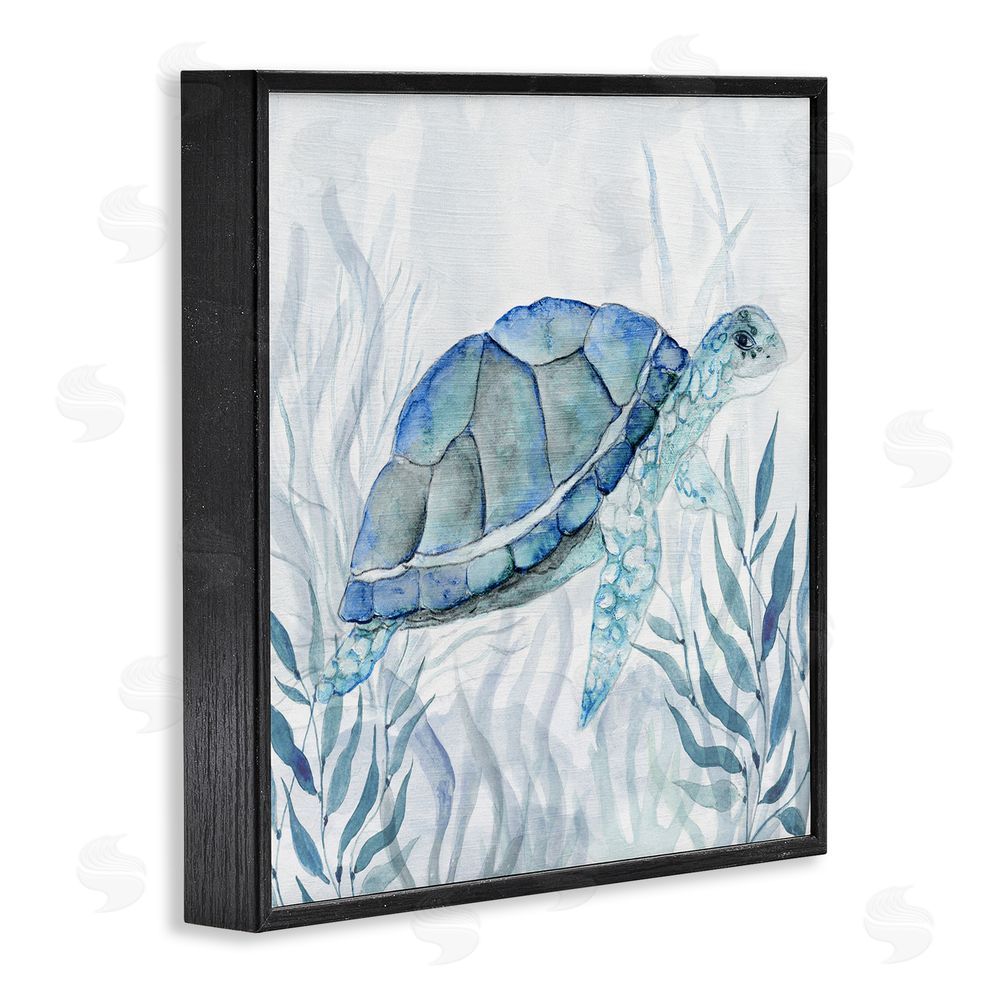 Janet Tava Smiling Turtle Gaze Black Framed Giclee Wall Art Print