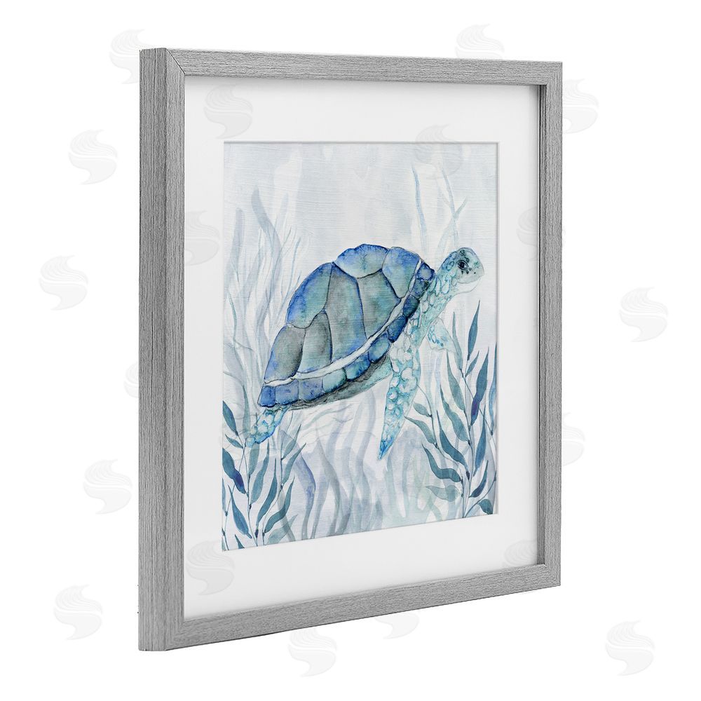 Janet Tava Smiling Turtle Gaze Gray Framed Print Under Glass Wall Art