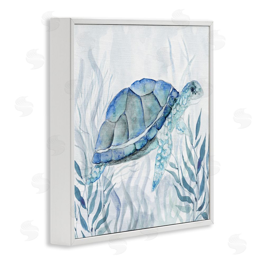 Janet Tava Smiling Turtle Gaze White Framed Giclee Wall Art Print