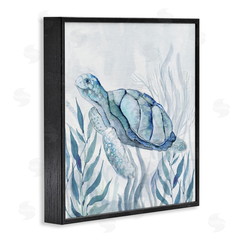 Janet Tava Sea Turtle with Subtle Smile Black Framed Giclee Wall Art Print