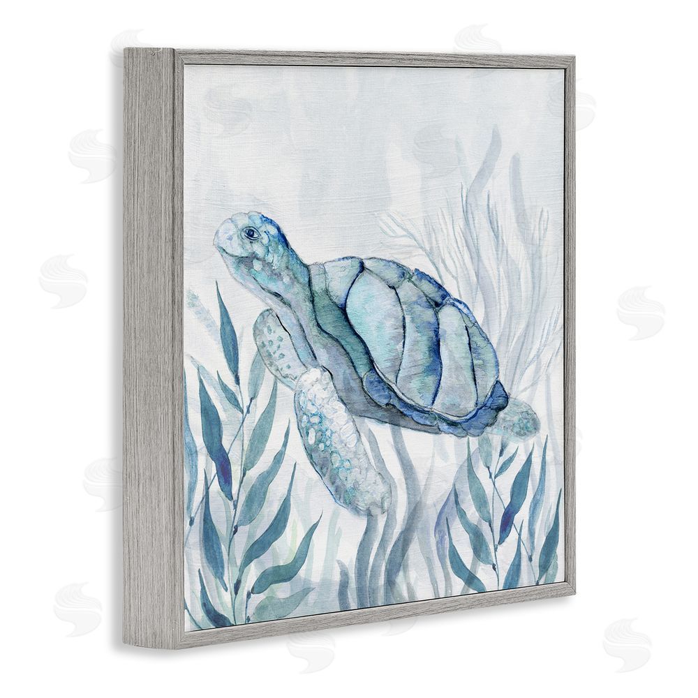 Janet Tava Sea Turtle with Subtle Smile Gray Framed Giclee Wall Art Print