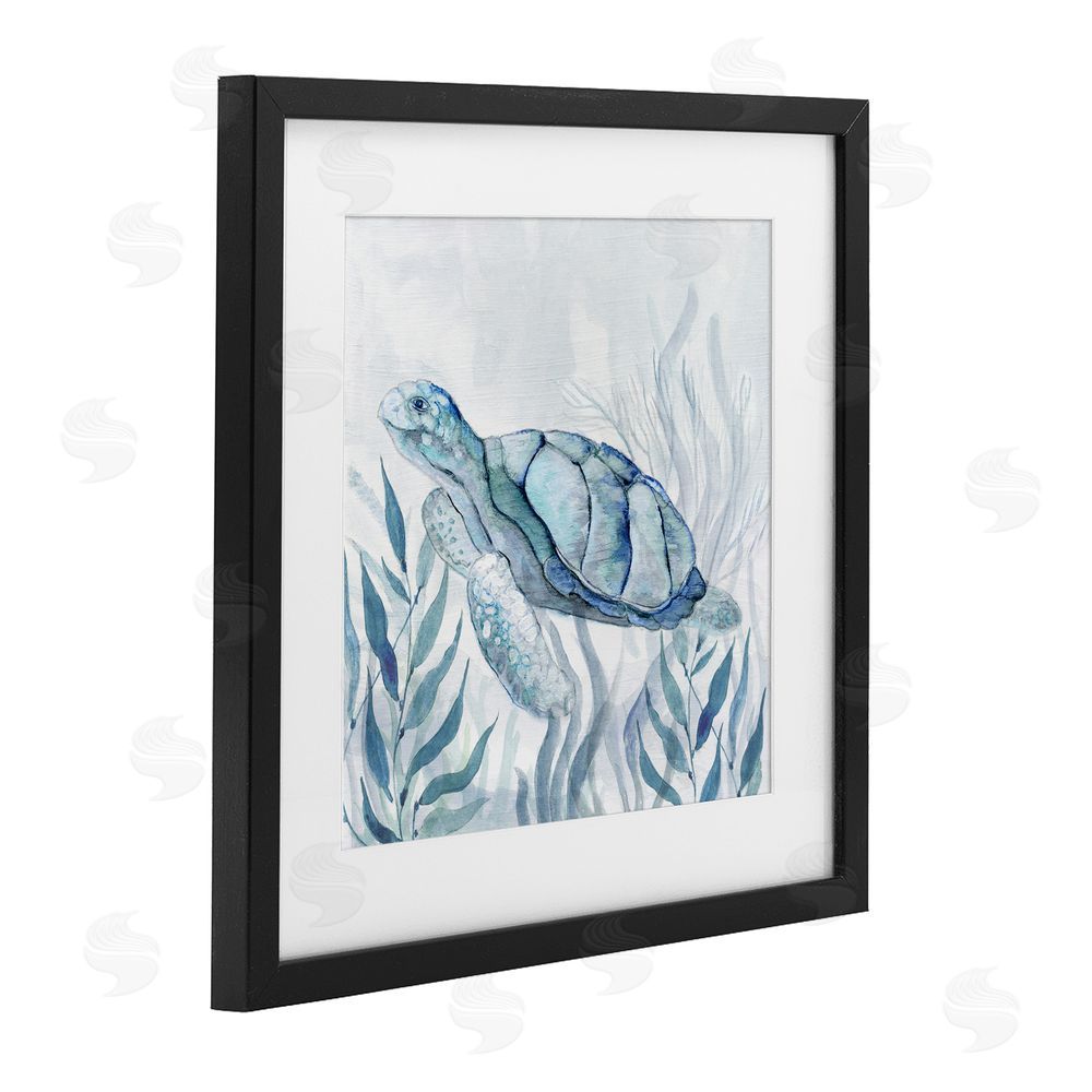 Janet Tava Sea Turtle with Subtle Smile Black Framed Print Under Glass Wall Art