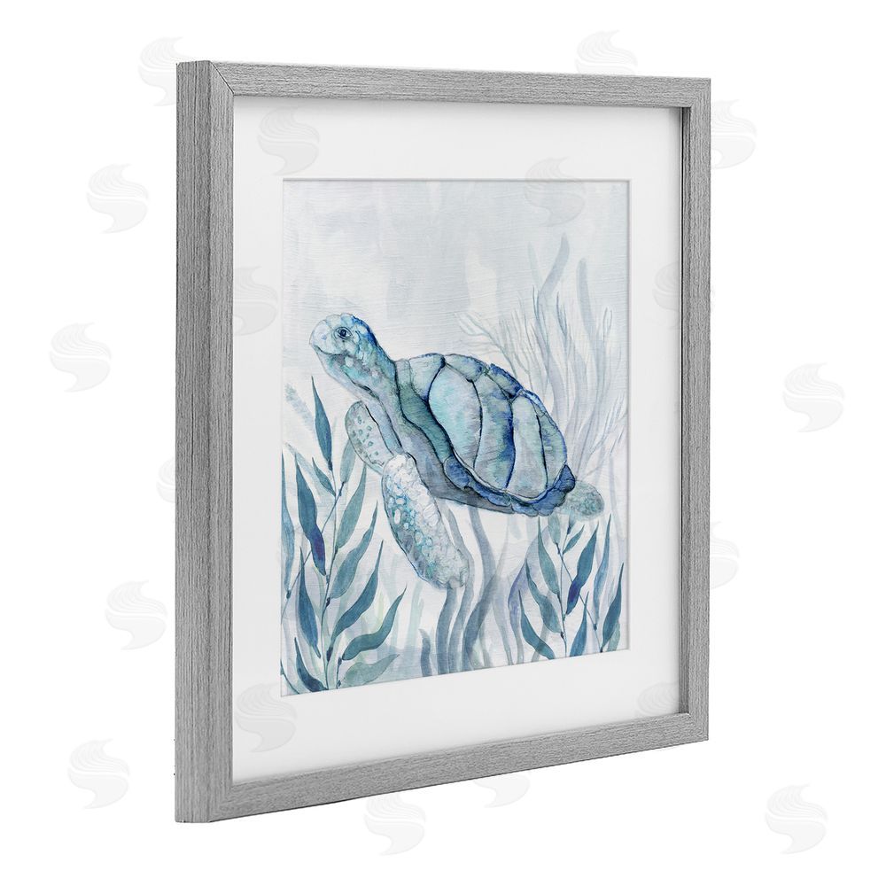 Janet Tava Sea Turtle with Subtle Smile Gray Framed Print Under Glass Wall Art