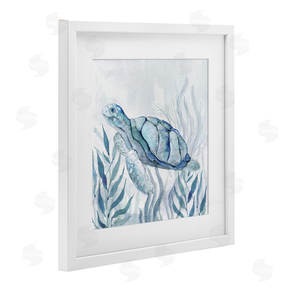 Janet Tava Sea Turtle with Subtle Smile White Framed Print Under Glass Wall Art