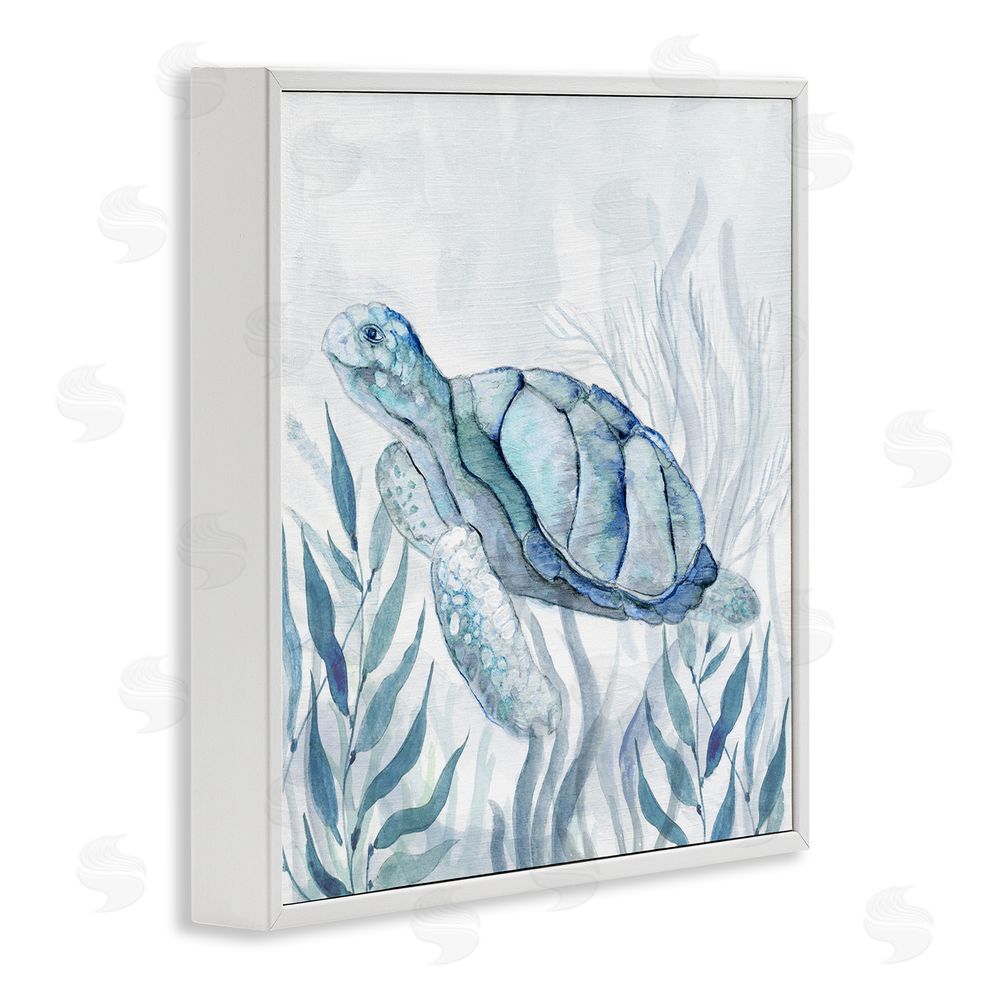 Janet Tava Sea Turtle with Subtle Smile White Framed Giclee Wall Art Print