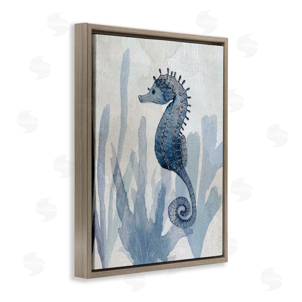 Susan Jill Organic Seaweed & Seahorse Brown Floating Frame Canvas Wall Art Print
