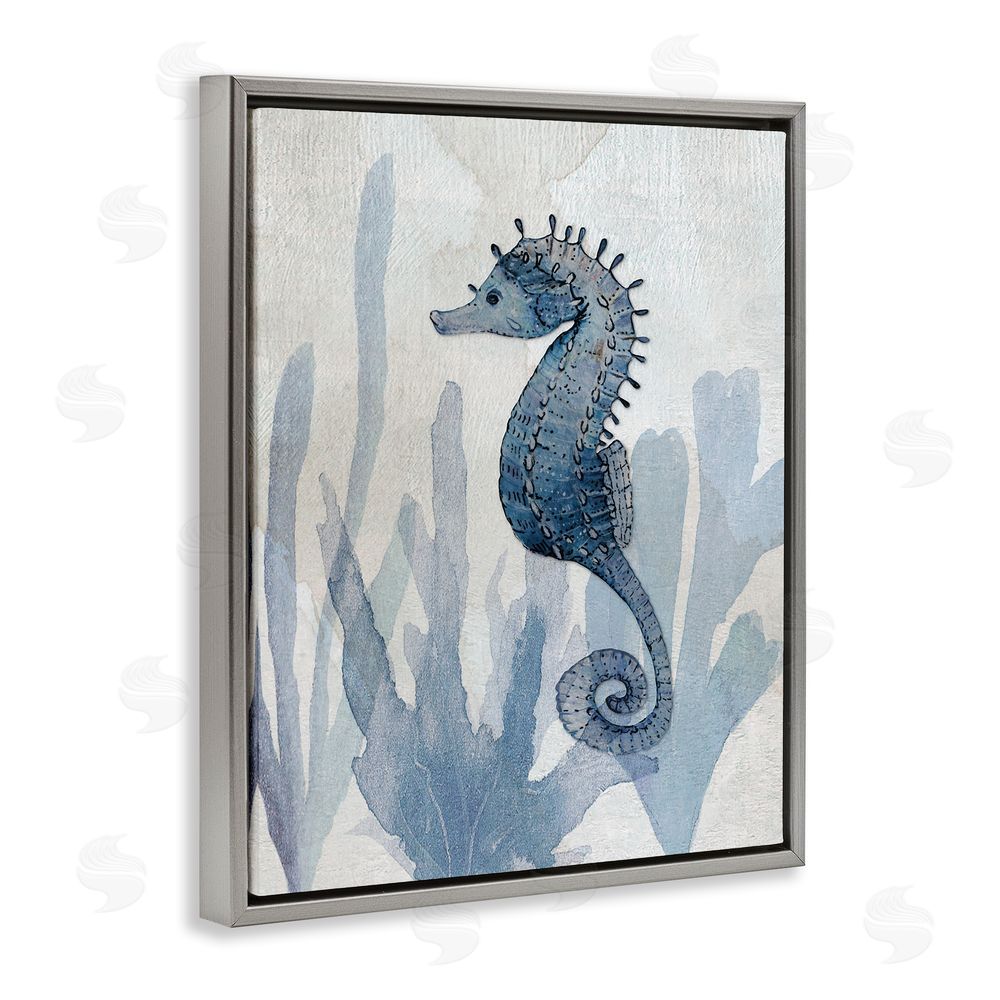 Susan Jill Organic Seaweed & Seahorse Gray Floating Frame Canvas Wall Art Print