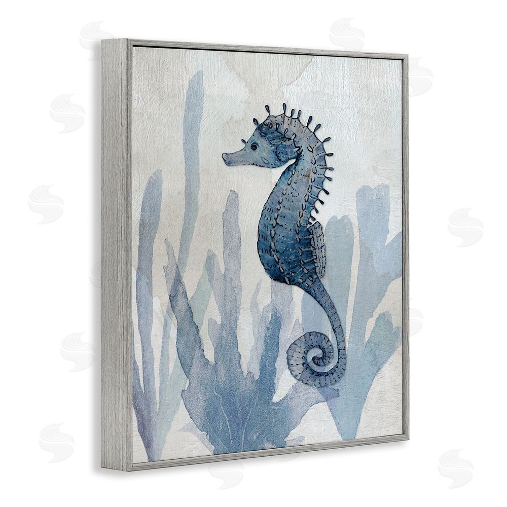 Susan Jill Organic Seaweed & Seahorse Gray Framed Giclee Wall Art Print