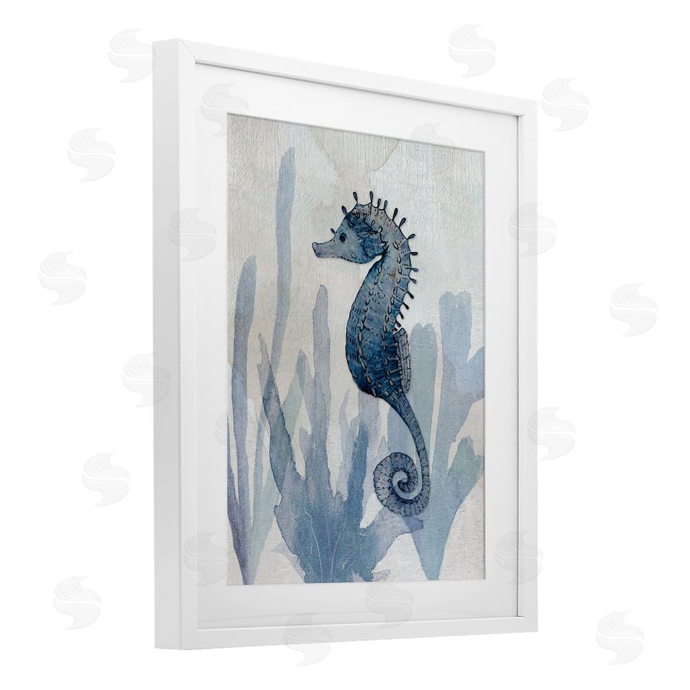 Susan Jill Organic Seaweed & Seahorse White Framed Print Under Glass Wall Art