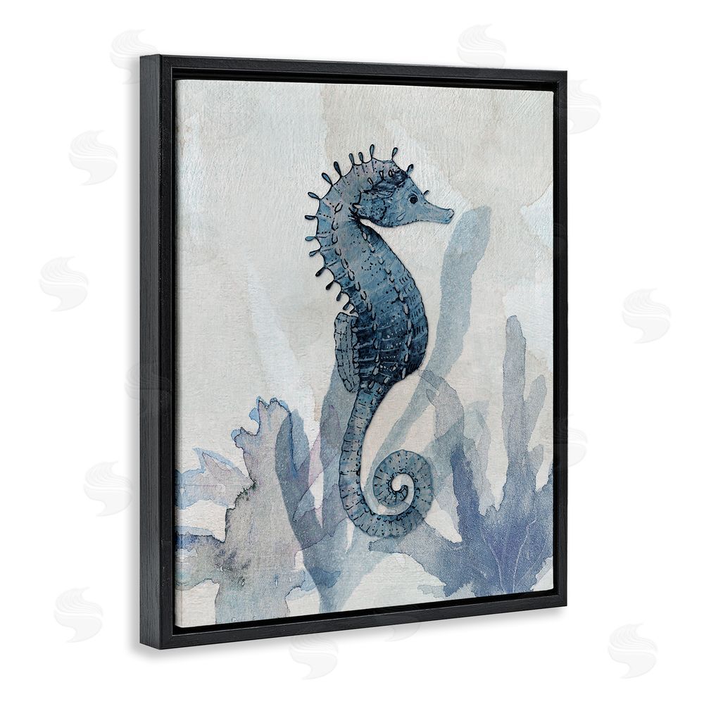 Susan Jill Seahorse & Seaweed Impressions Black Floating Frame Canvas Wall Art Print